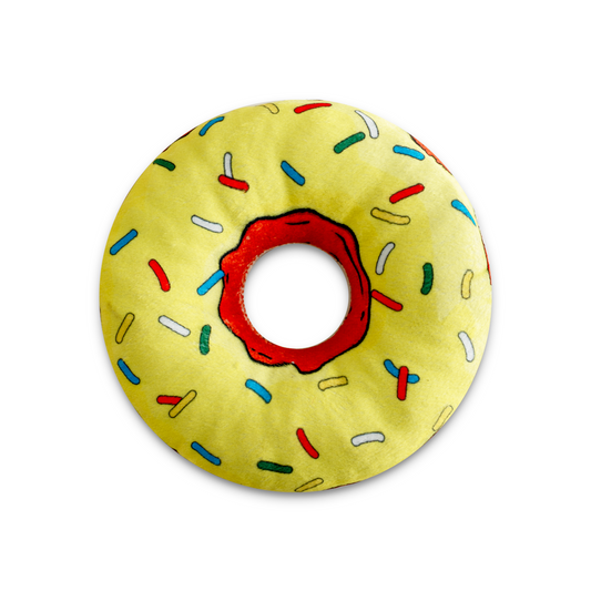 Yellow donut with colourful sprinkles